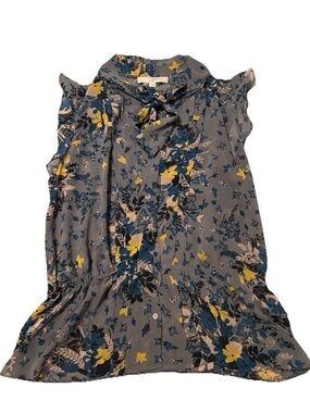 LOFT Floral Tie-Neck Sleeveless Blouse- Size Medium